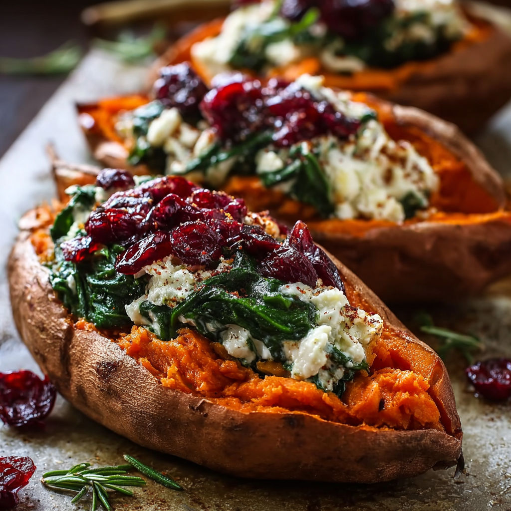 A close up of a baked sweet potato with a white sauce and green toppings.