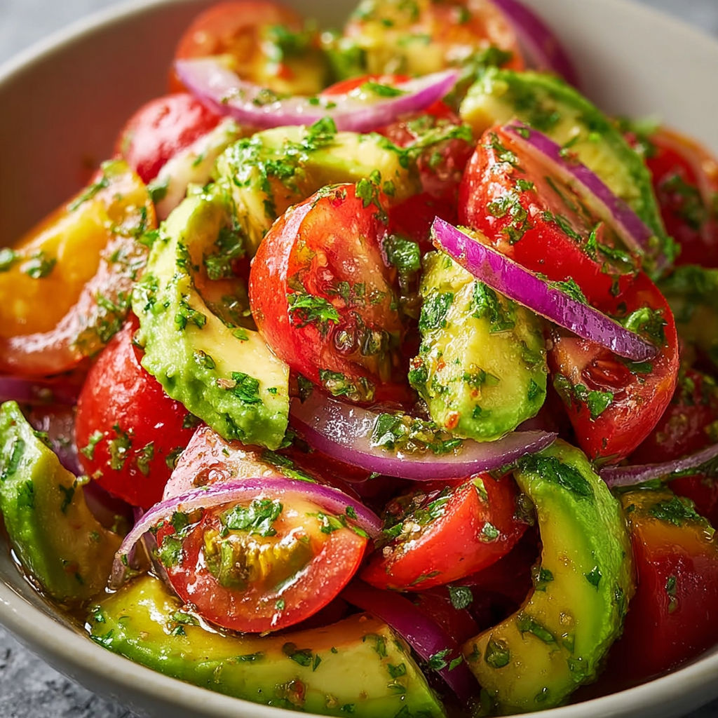 A bowl of freshly chopped vegetables, including tomatoes, onions, and avocado, is garnished with cilantro and lime.