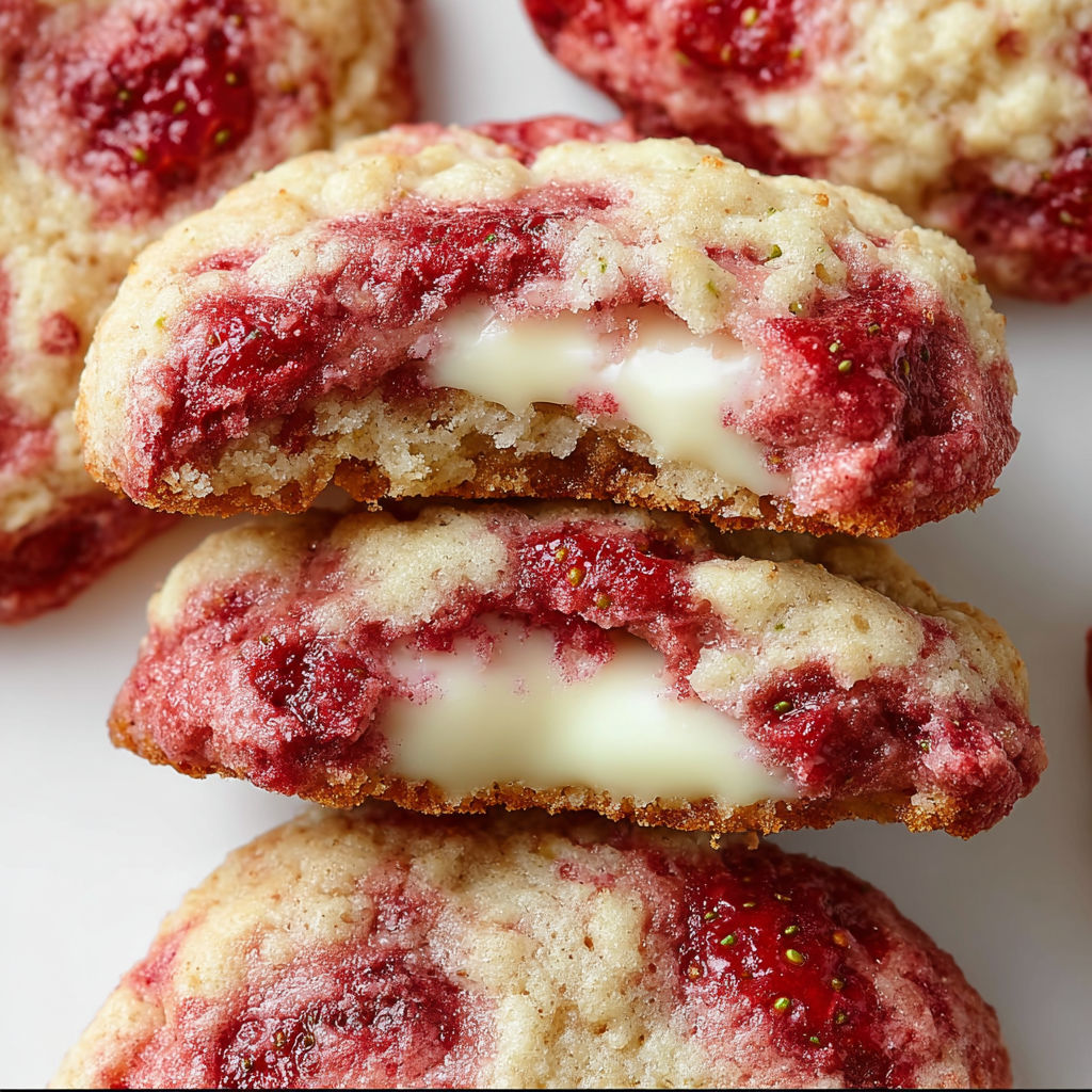 A close up of a delicious Strawberry Cheesecake Cookie.