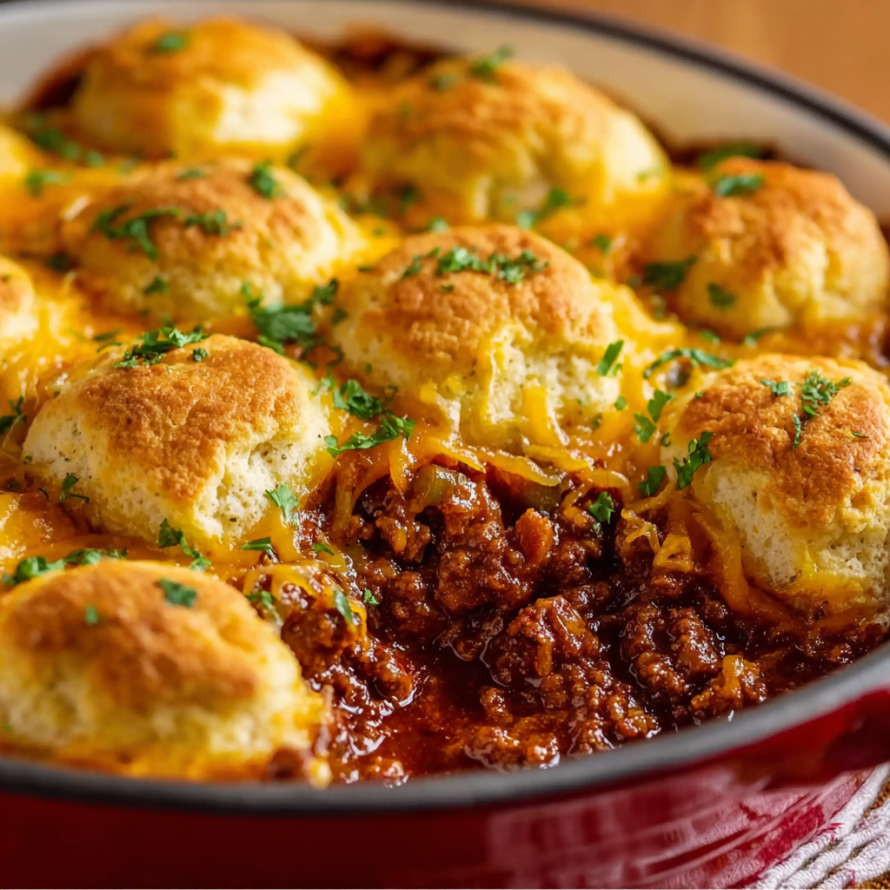 A delicious chili cheese casserole with a variety of ingredients, including meat, cheese, and vegetables, all combined in a savory dish.