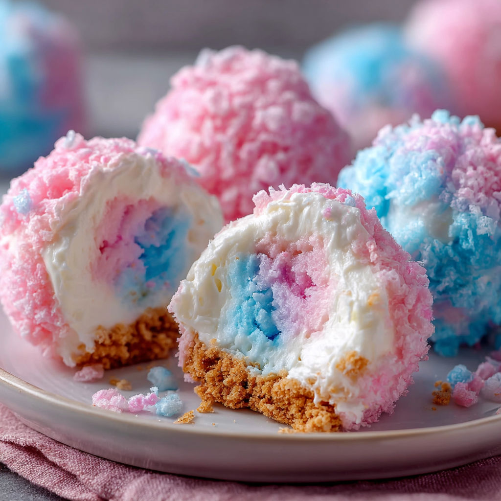 A plate of colorful, frosted pastries with a pink, blue, and yellow swirl.