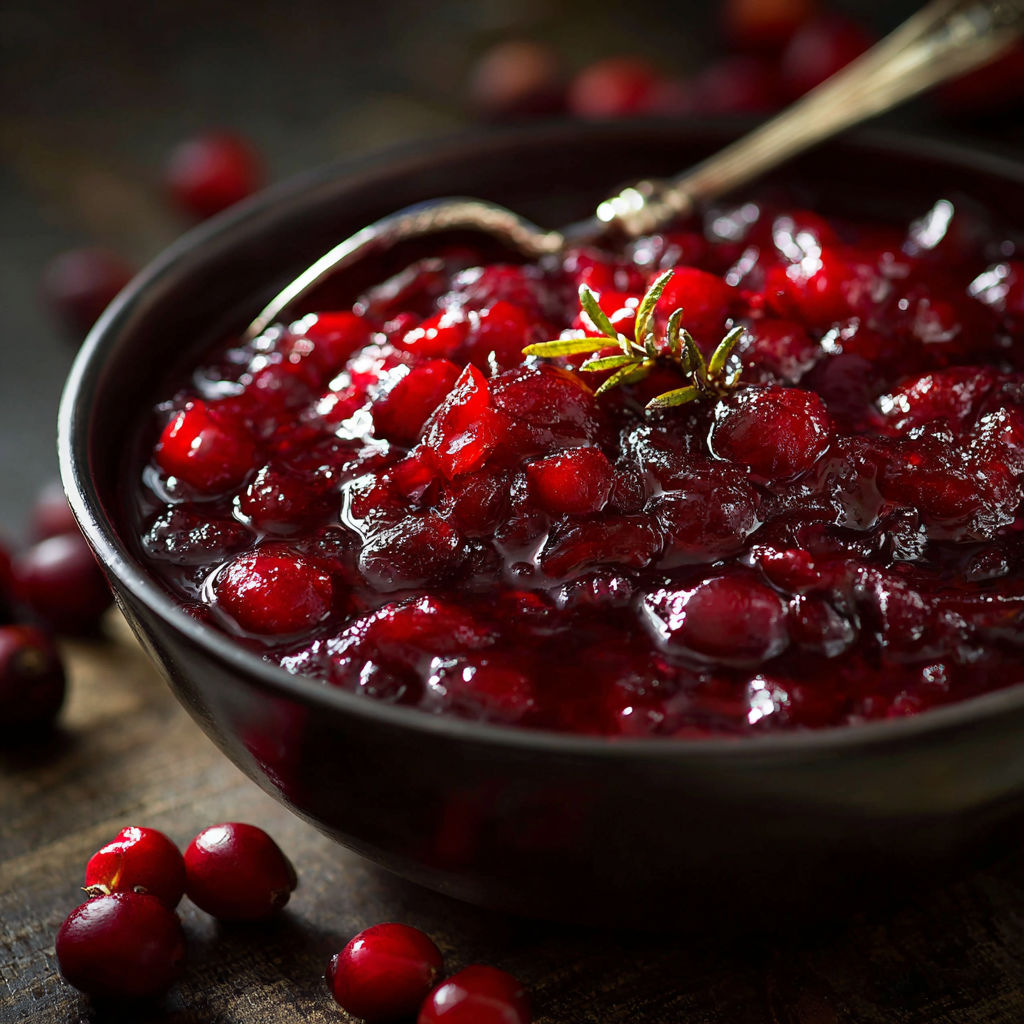 A bowl of red jello with a green sprig of herb on top.