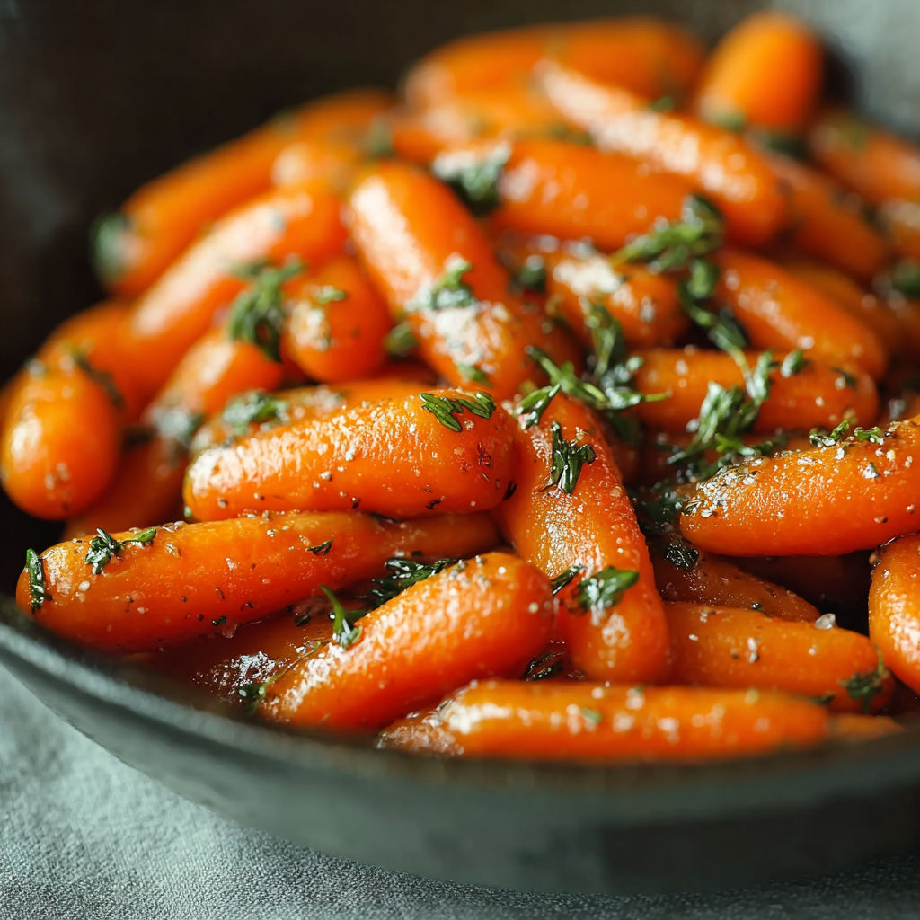 A bowl of carrots with herbs and spices, ready to be cooked.