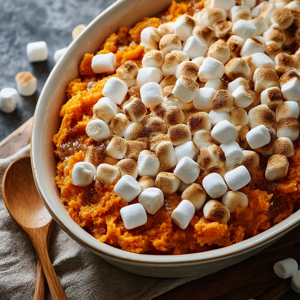 A bowl of food with marshmallows and carrots on top.
