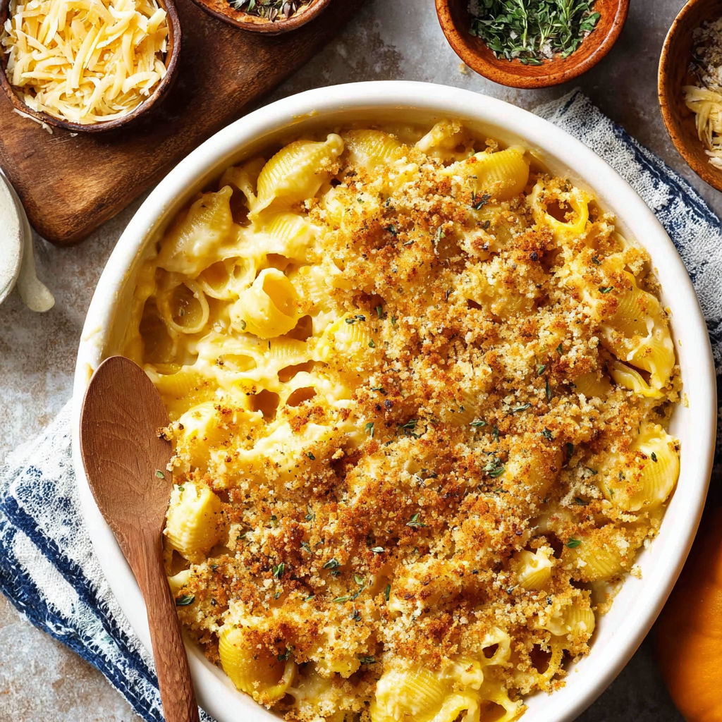A delicious macaroni and cheese dish with a generous amount of cheese and seasonings.