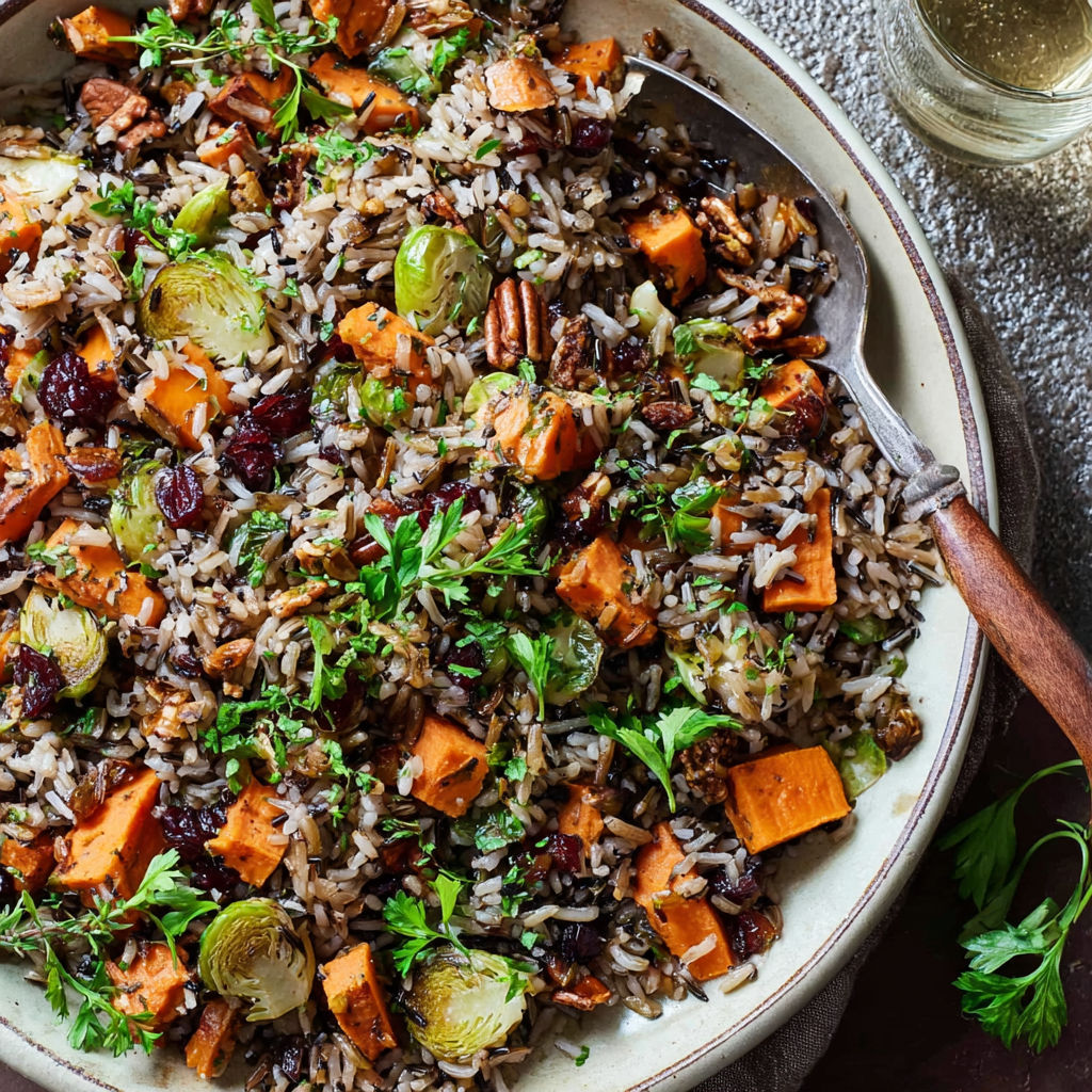 A bowl of rice with vegetables and nuts, including carrots and broccoli, is served on a table.