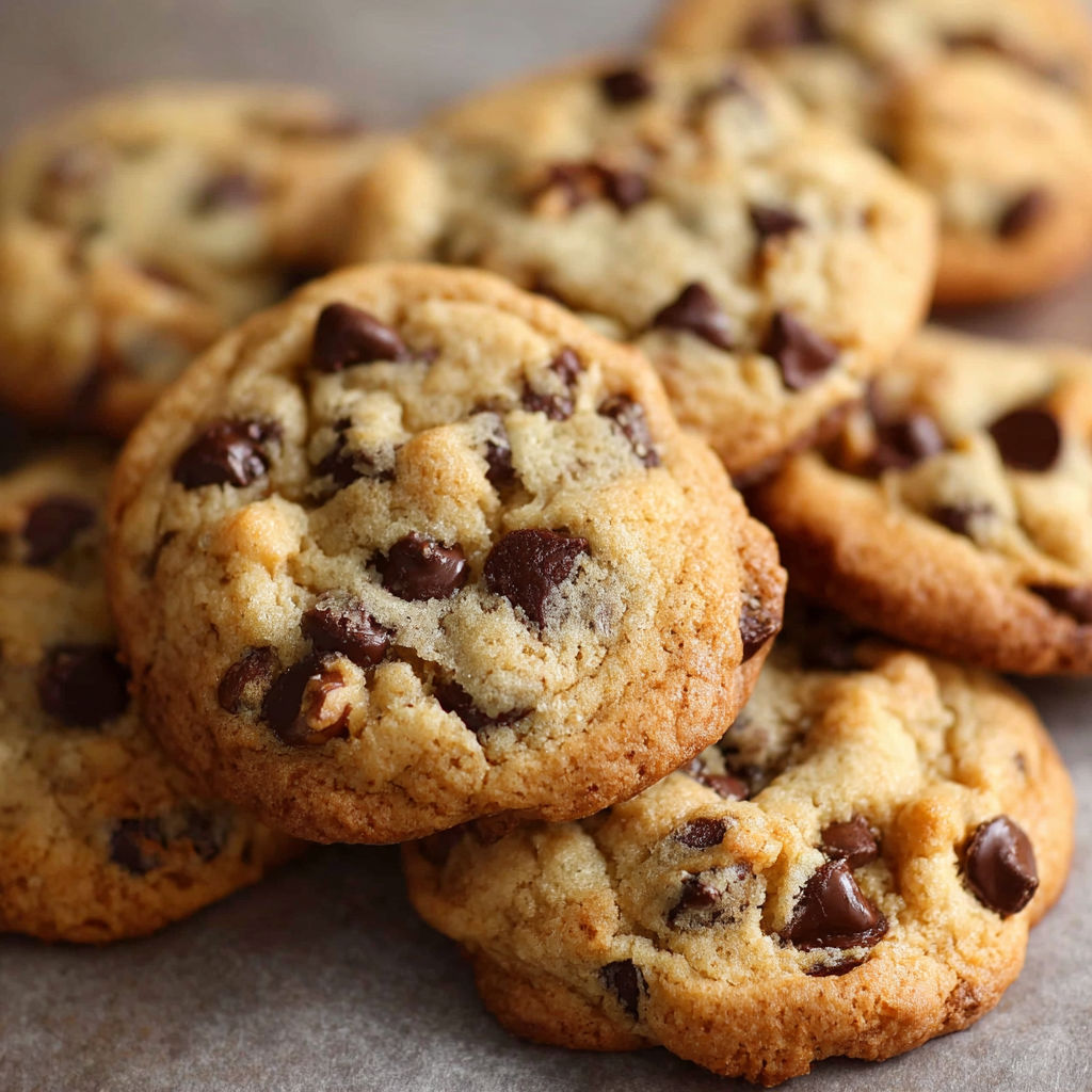 A close up of a delicious chocolate chip cookie.