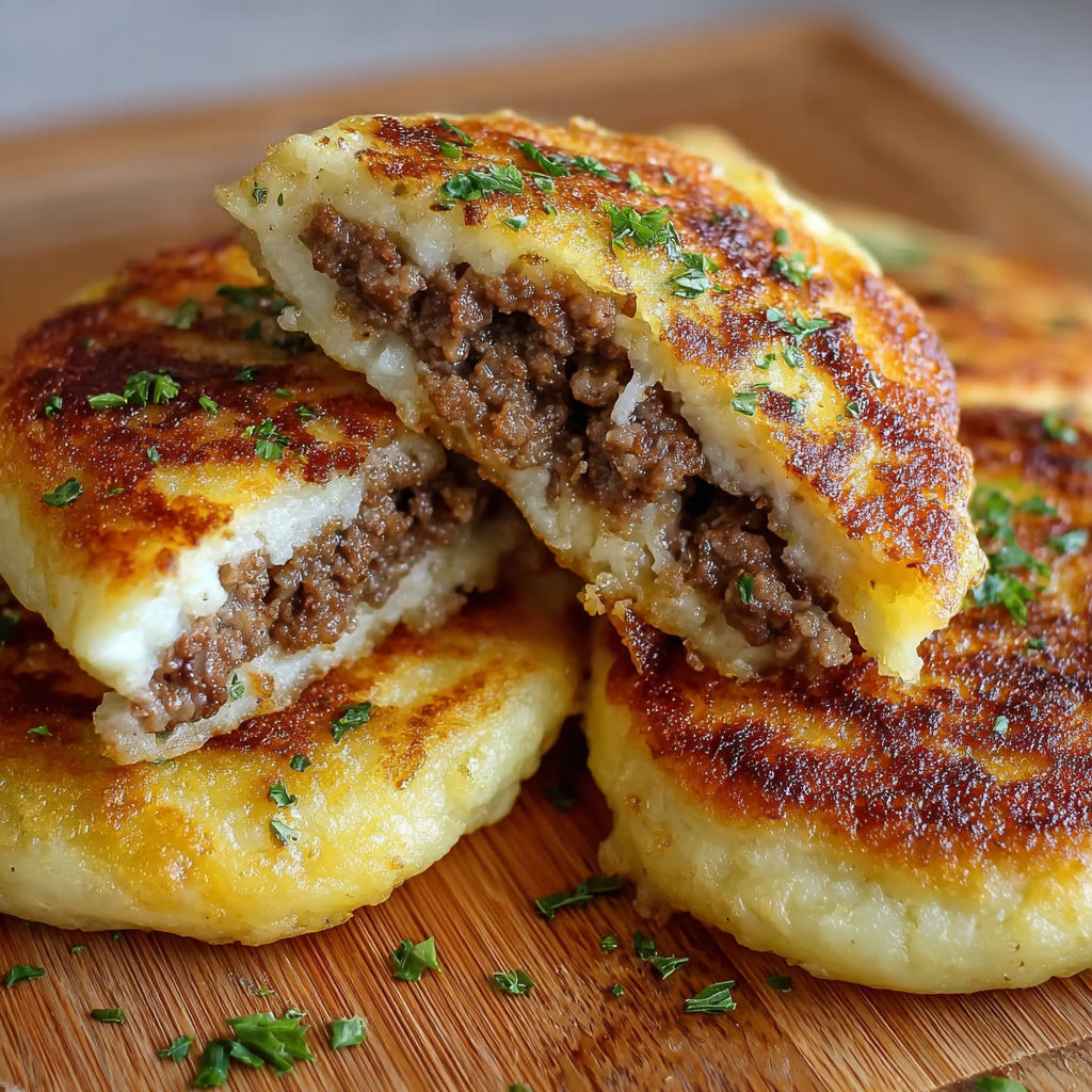 A delicious meal of Crispy Stuffed Potato Pancakes.