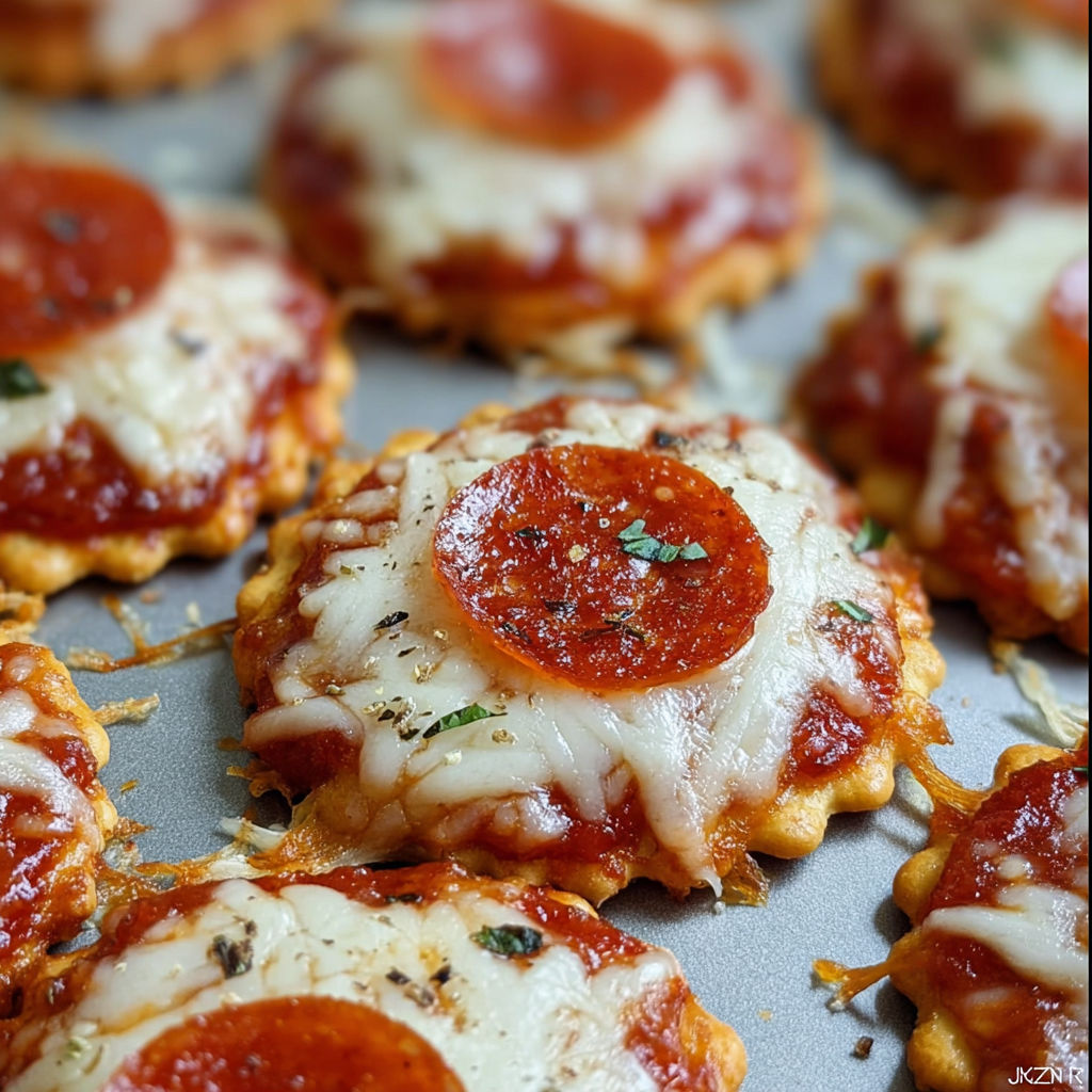 A close up of a delicious pepperoni pizza cracker.