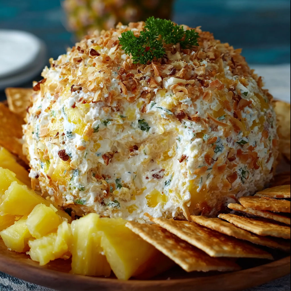 A delicious appetizer made with pineapple, coconut, and chicken.