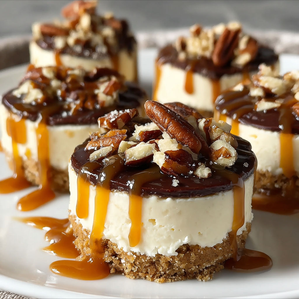 A plate of pecan pie desserts with caramel drizzle.