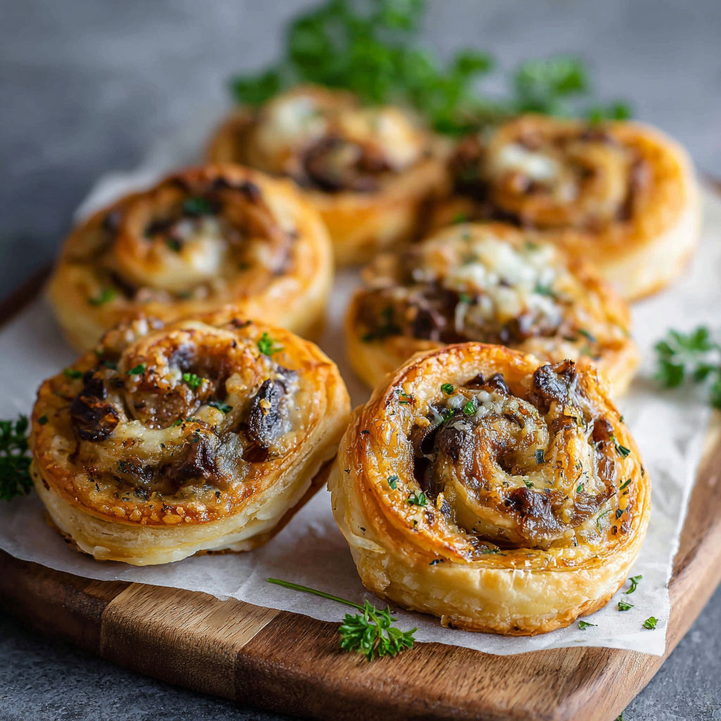 A wooden cutting board holds a tray of delicious meat and cheese filled pastries.