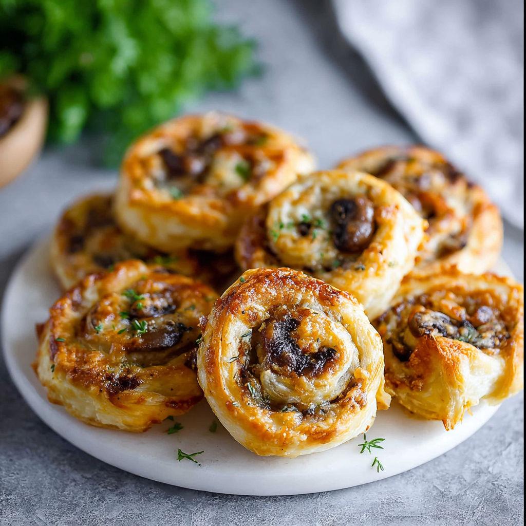 A plate of four miniature quiches, each with a different filling, sits on a table.