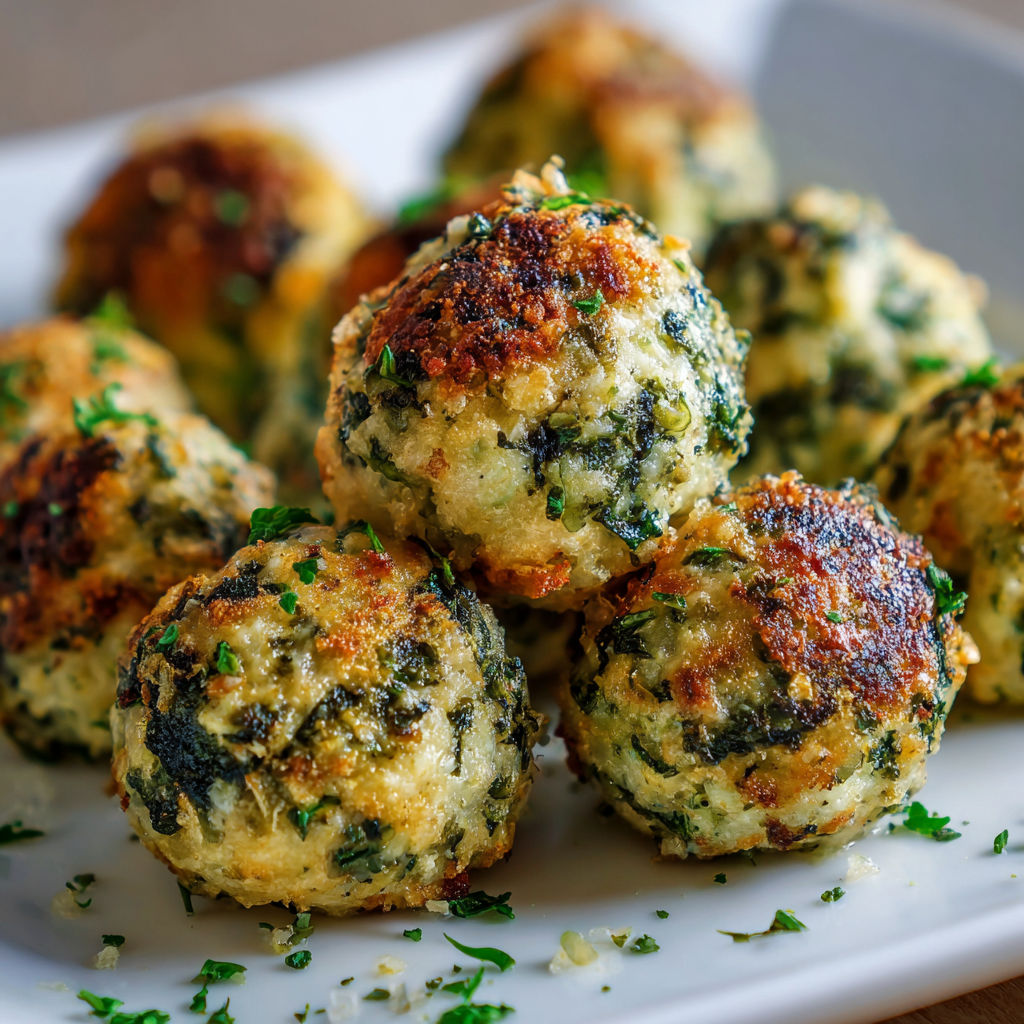 A plate of spinach balls, a delicious and healthy appetizer.