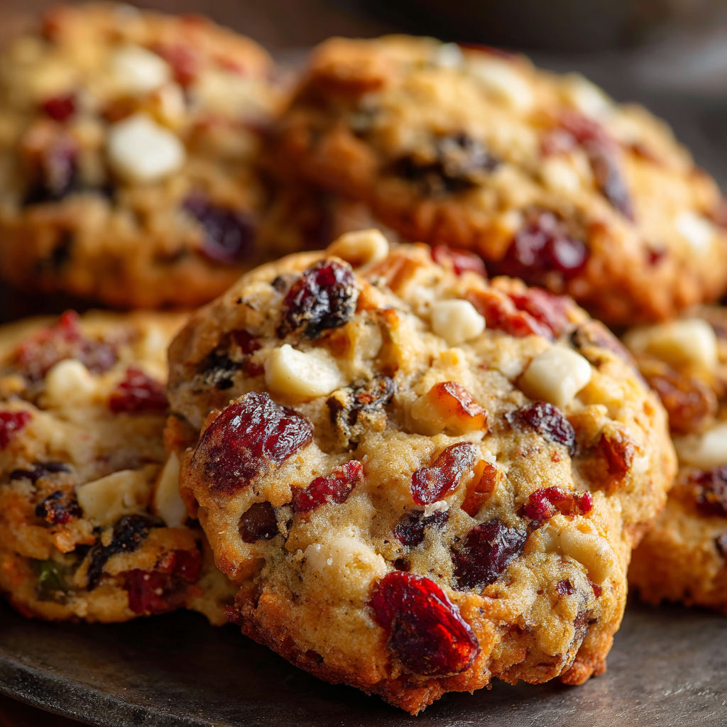 A plate of cookies with various toppings, including cranberries and marshmallows.