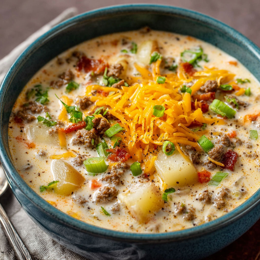 A bowl of soup with a spoon in it.