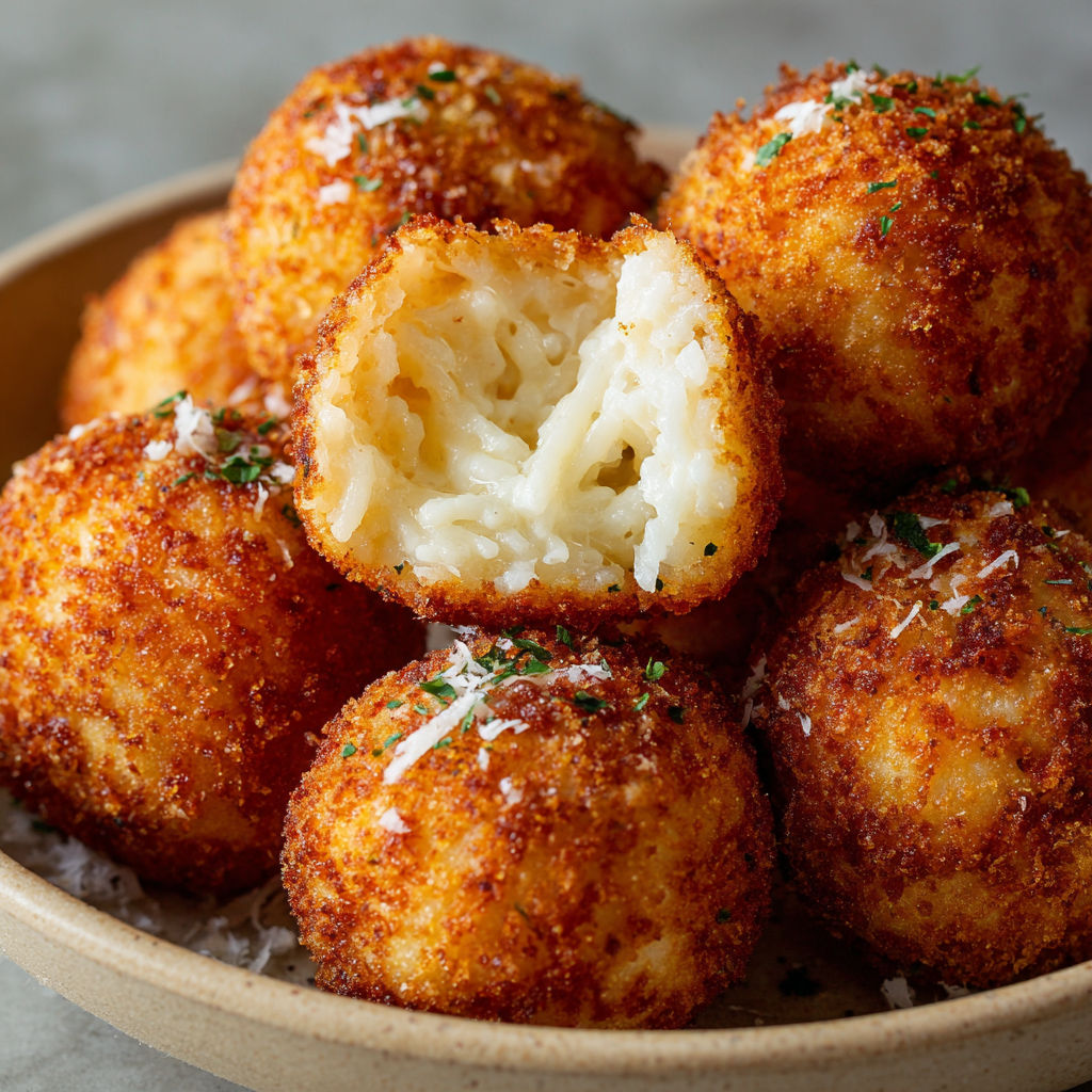 A bowl of cheesy bread balls with a bite taken out of one.