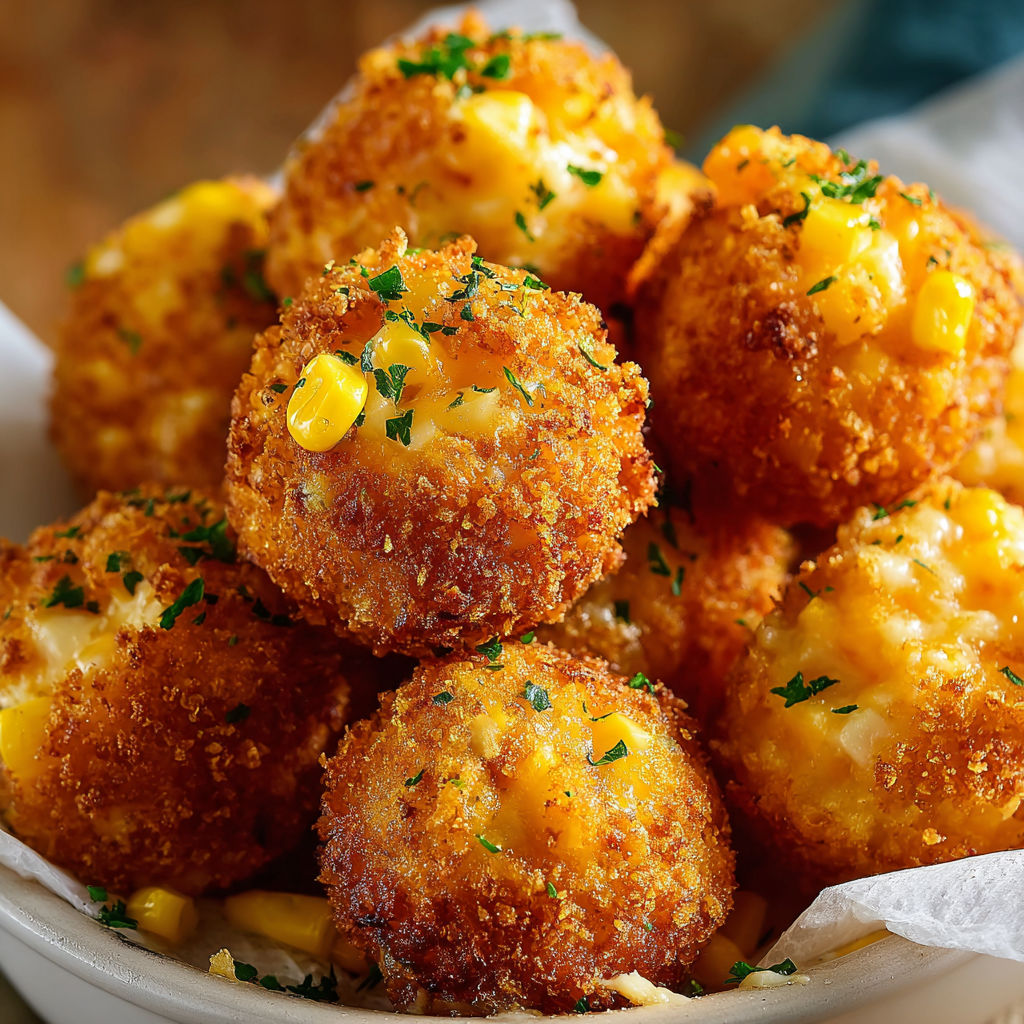 A bowl filled with cheesy, crispy, and delicious corn cob balls.