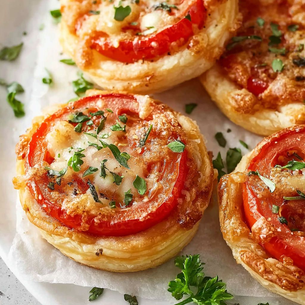 A plate of tomato and cheese filled pastries.