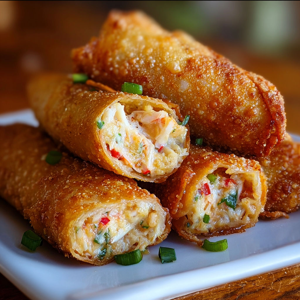 A plate of Crab Cake Egg Rolls, a delicious and unique fusion of flavors.