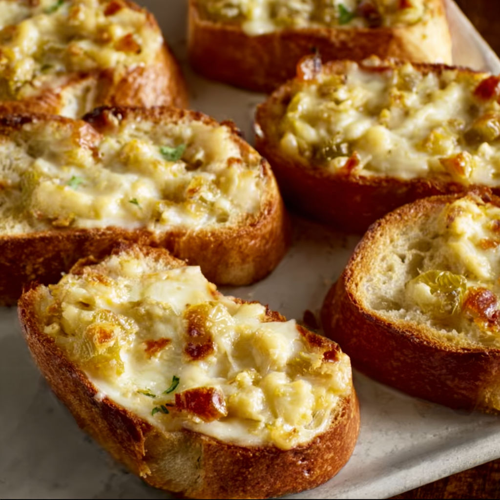 A plate of bread slices with cheese and herbs, reminiscent of Josephina's recipe.