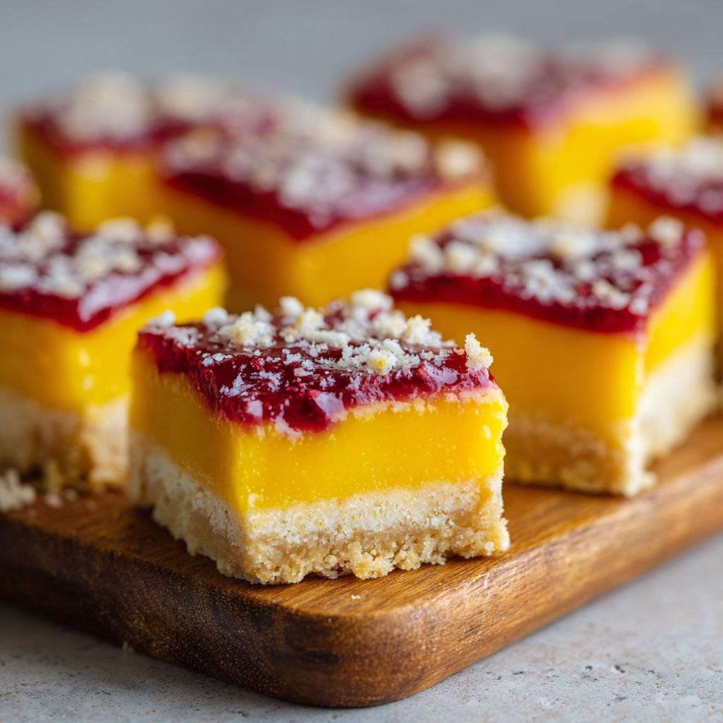 A wooden cutting board holds a variety of desserts, including a slice of lemon cheesecake and a piece of red velvet cake.