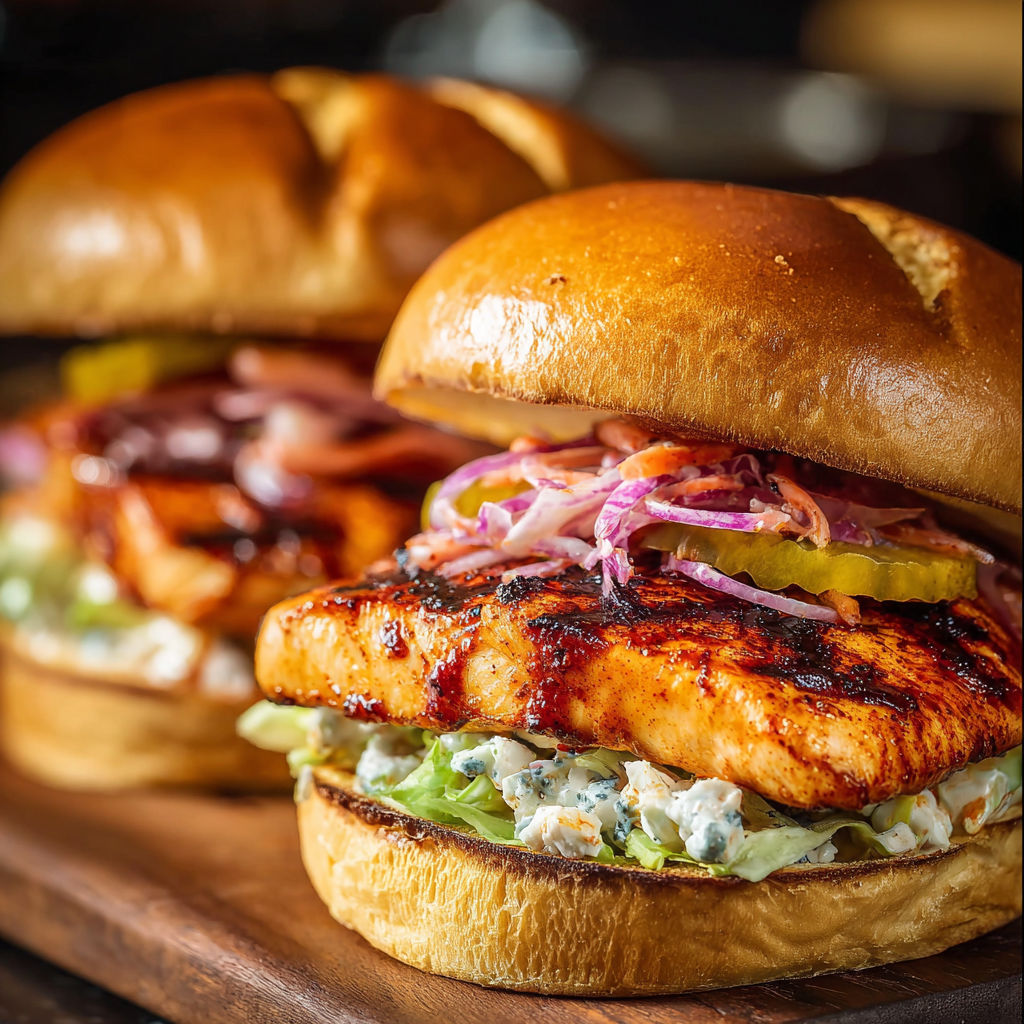 A close up of a delicious grilled chicken sandwich with lettuce, tomato, and onion.