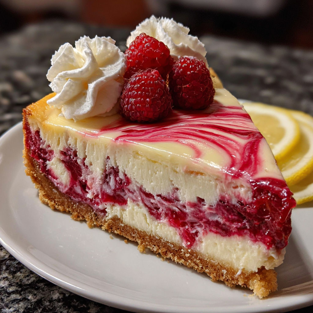 A slice of cheesecake with a lemon wedge on top.