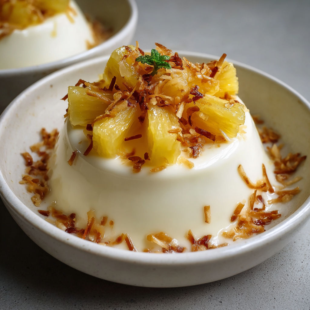 A delicious dessert made with coconut cream and pineapple, served in a bowl.