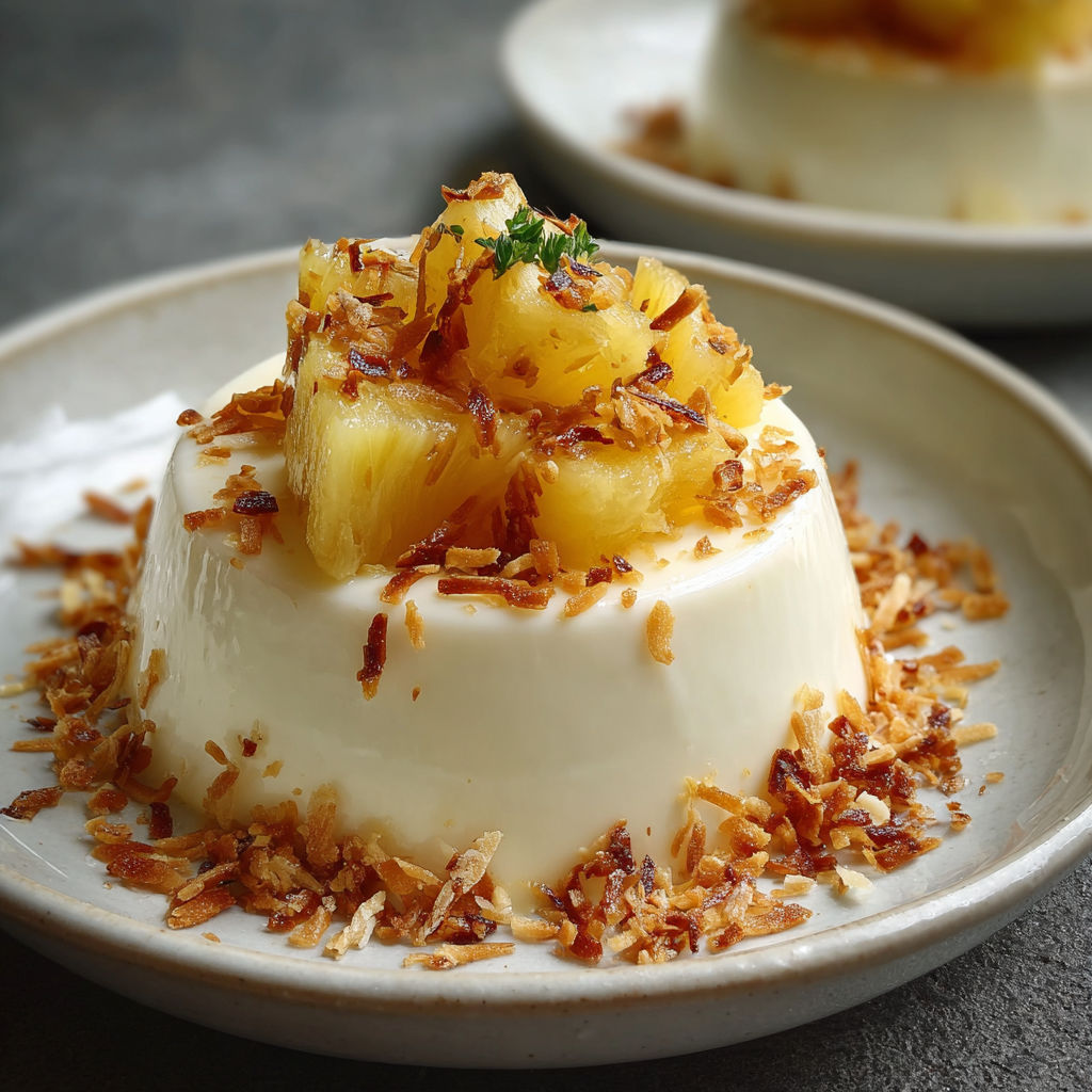 A delicious dessert made with coconut cream and pineapple, served in a bowl.