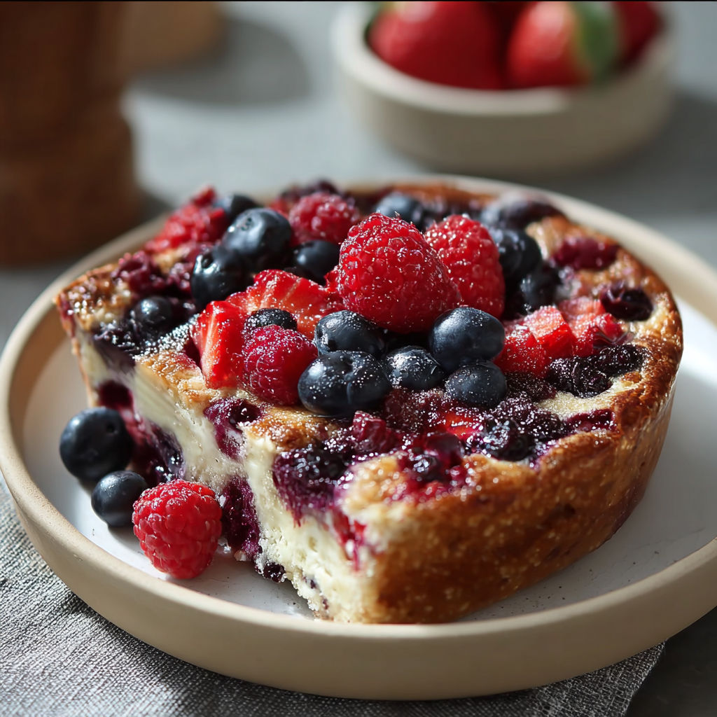 A slice of blueberry and raspberry cake on a plate.