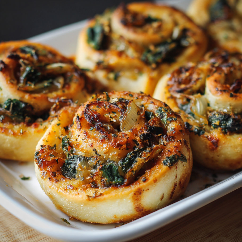 A plate of delicious looking pizza rolls with various toppings.