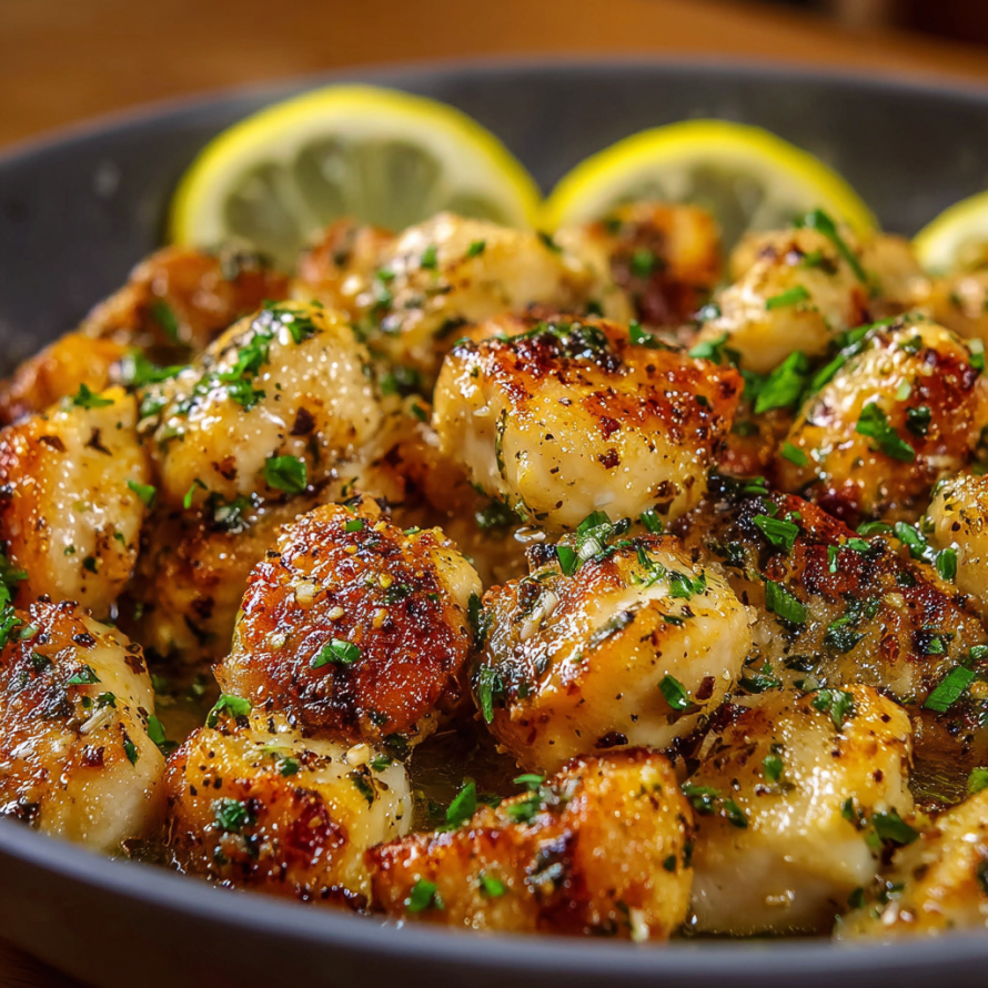 A bowl of Lemon Garlic Chicken Bites, ready to be enjoyed.