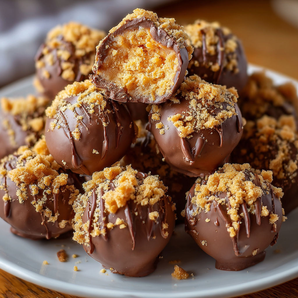 A plate of Butterfinger Balls, a delicious treat made from chocolate and crushed Butterfinger candies.