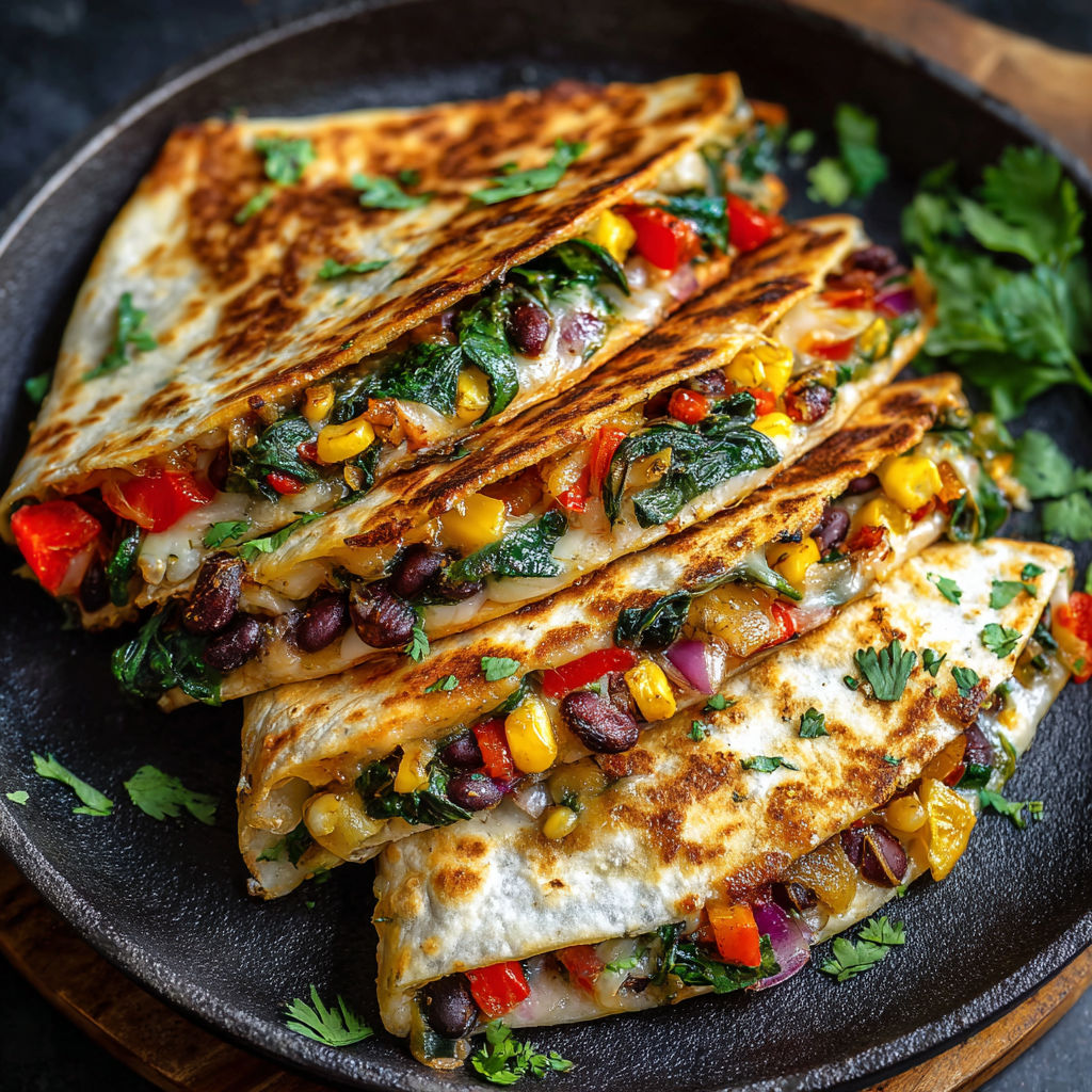 A delicious and easy veggie quesadilla with melty cheese.