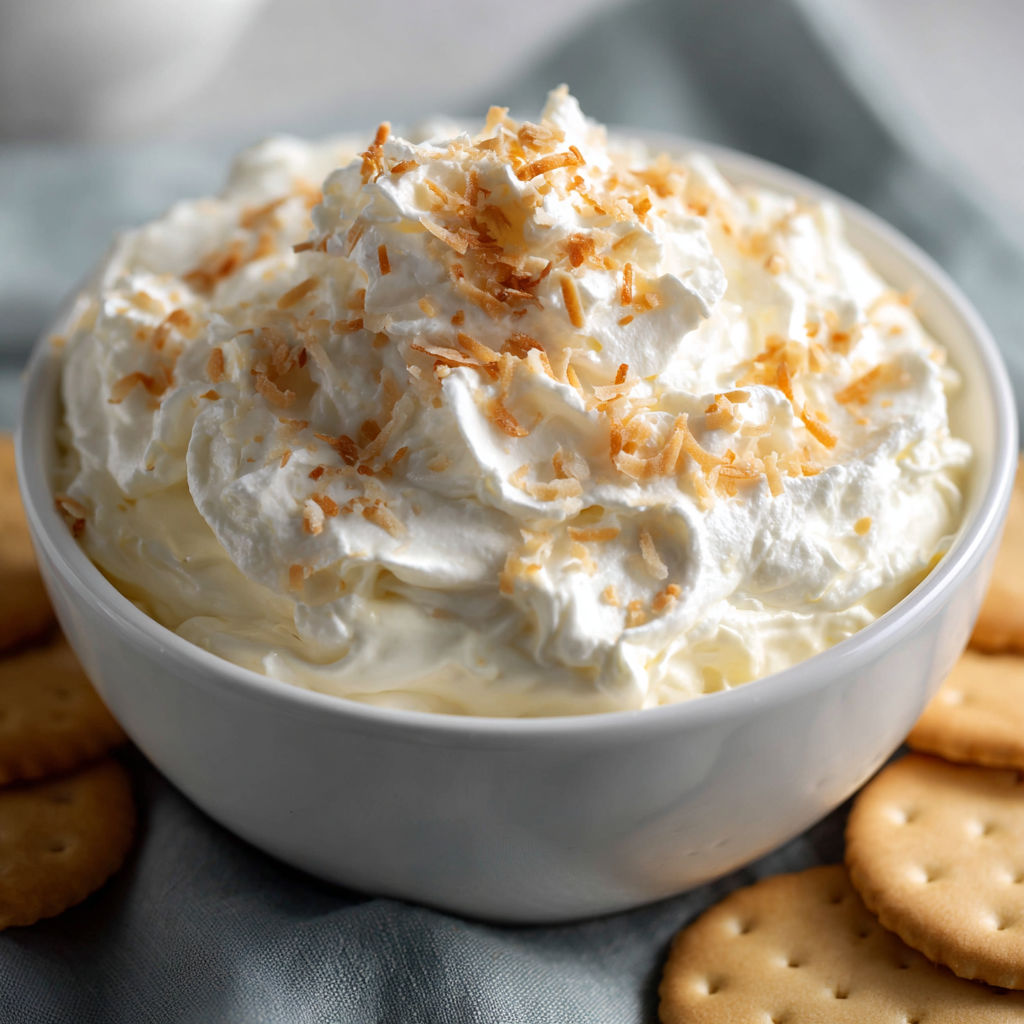 A bowl of Coconut Cheesecake with a cookie on the side.