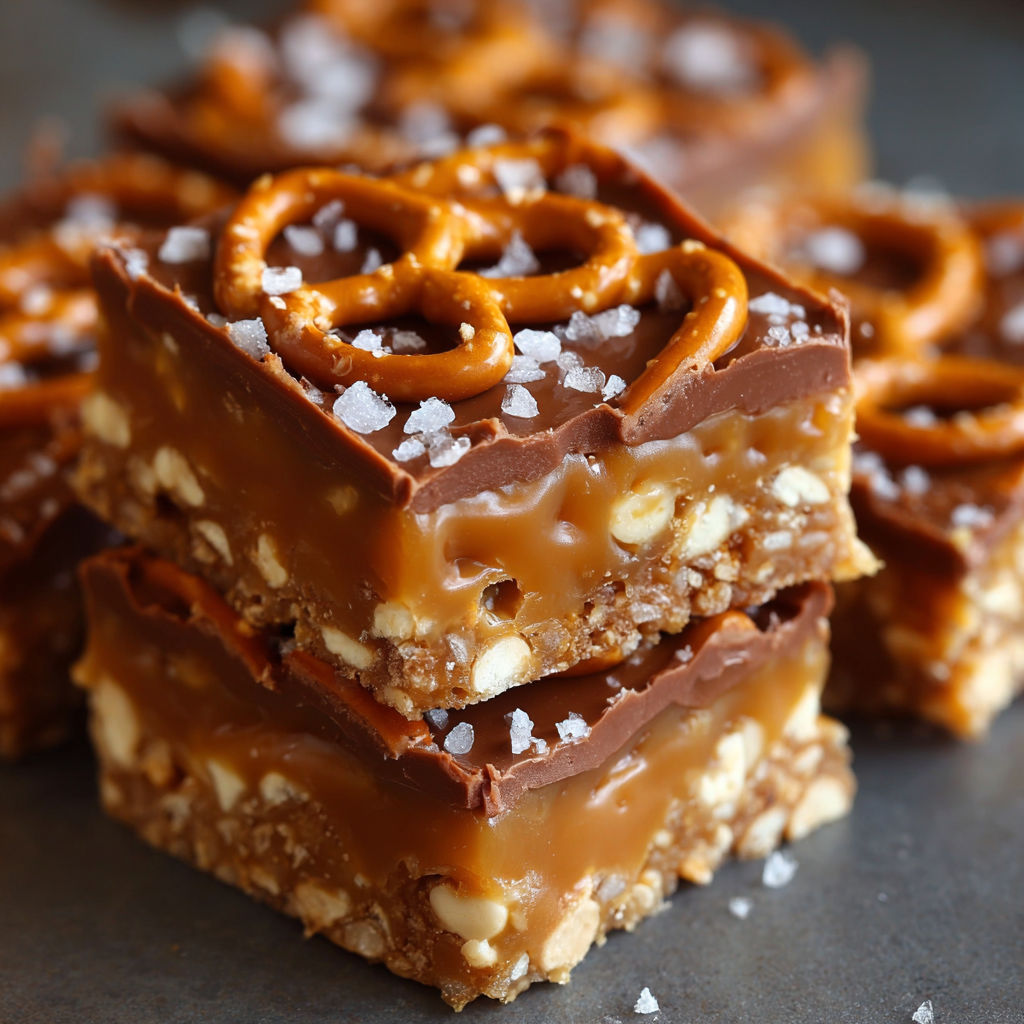 A close up of a chocolate and caramel dessert with a sprinkle of salt on top.