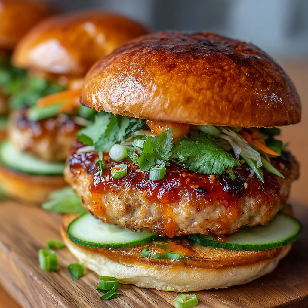 A close-up of a delicious hamburger with a slice of cucumber on top.
