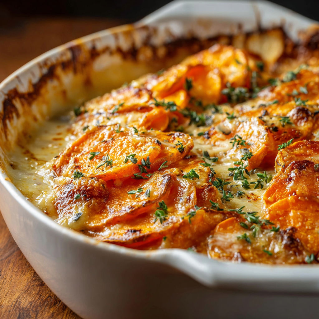 A delicious dish of roasted vegetables, including carrots and potatoes, is served in a white bowl.