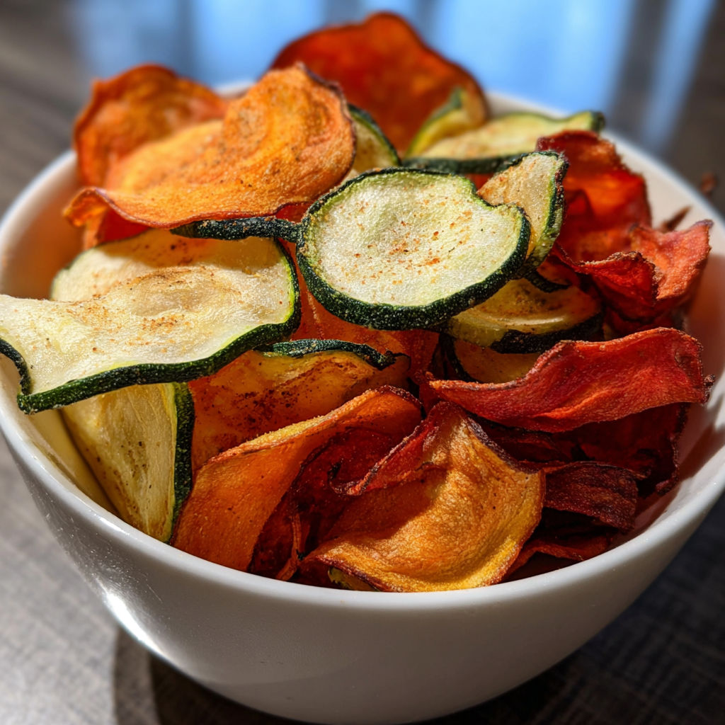 A bowl filled with a mix of vegetables, including zucchini and carrots, is placed on a wooden table.