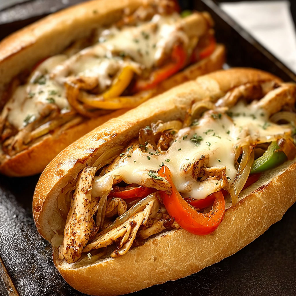 A delicious sandwich with meat, peppers, and cheese.