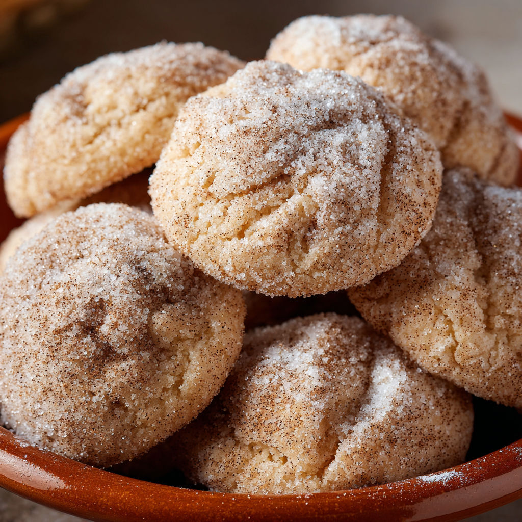 A bowl filled with sugar-coated cookies, likely Mexican cookies, is displayed on a table.