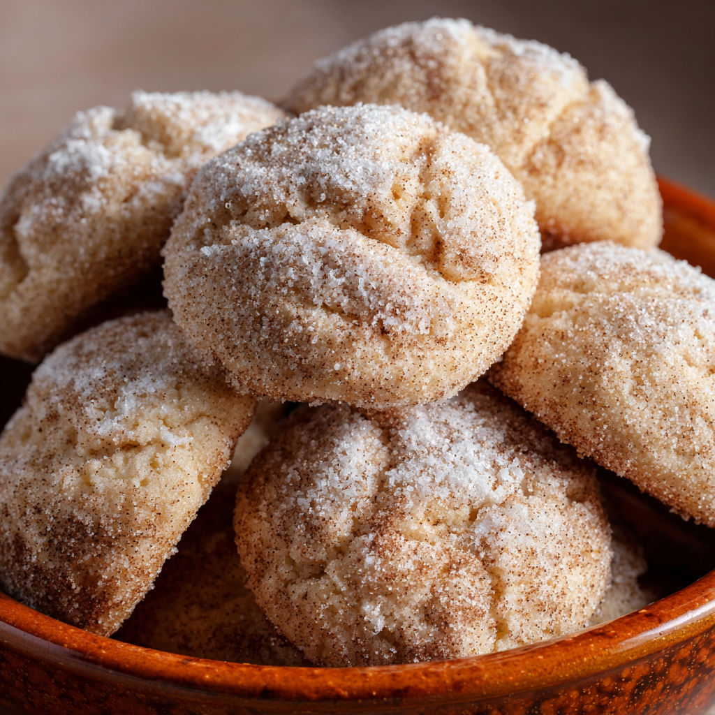 A bowl filled with sugar coated cookies, some of which are still in the process of being coated.