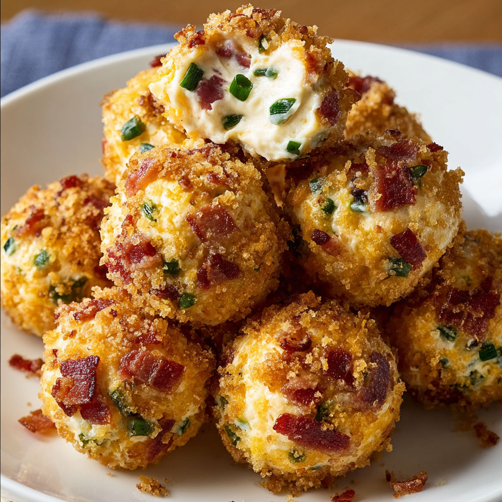 A plate of bacon and cheese balls, ready to be served.