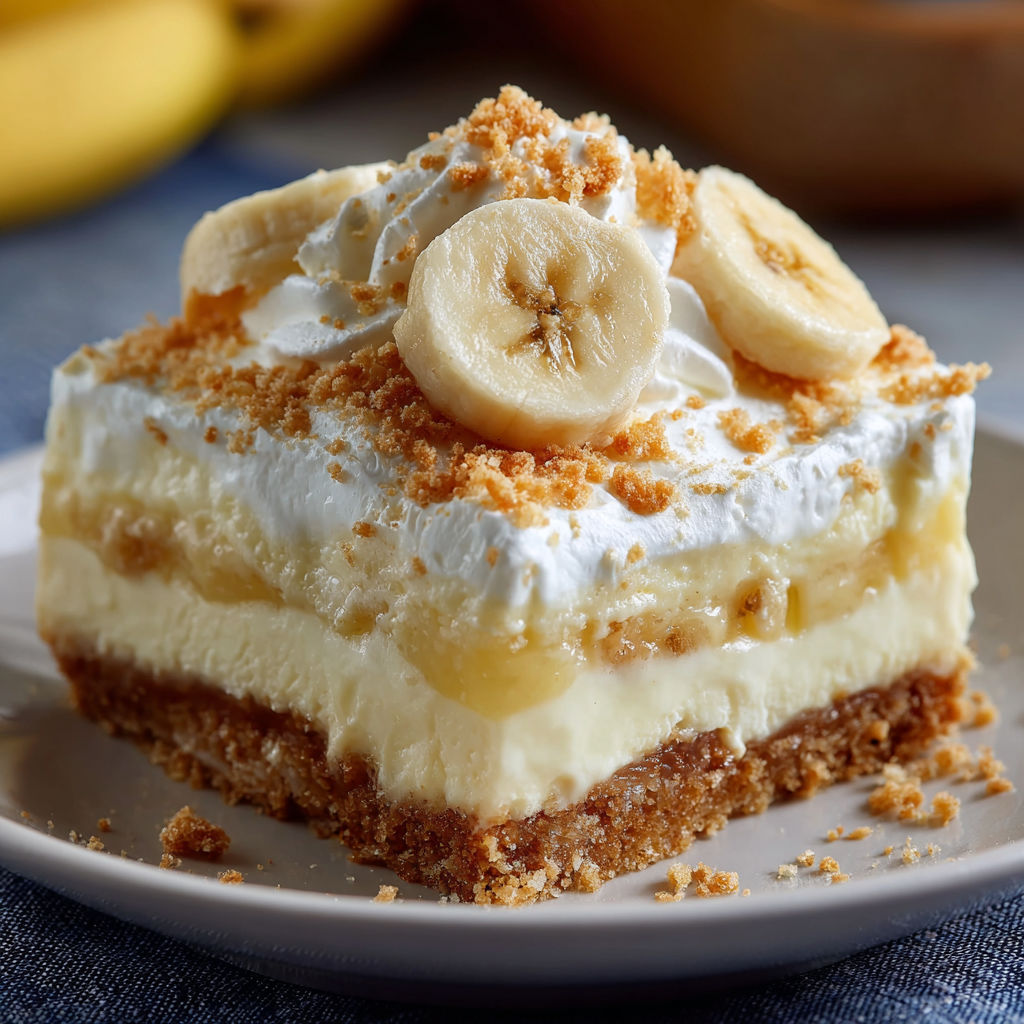 A slice of banana cream pie with a banana slice on top.