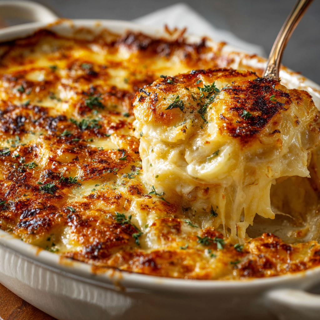 A close up of a delicious Ruth's Chris Potatoes au Gratin.