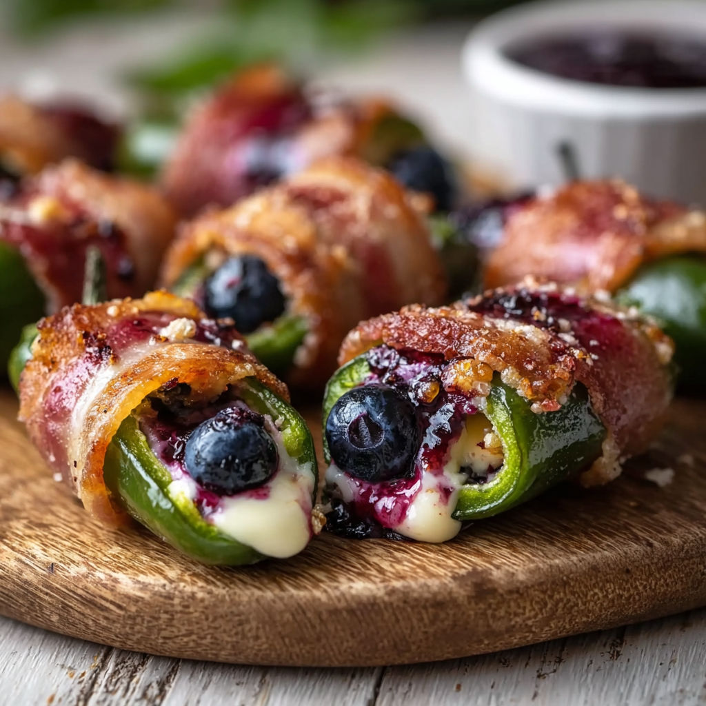 A plate of Blueberry Brie Jalapeño Poppers, a delicious and unique twist on traditional appetizers.