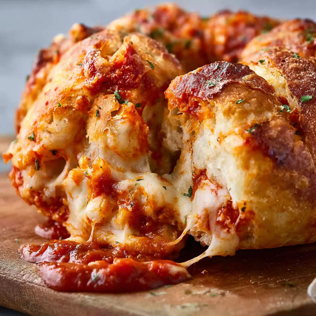 A delicious homemade pizza with tomato sauce and cheese, sitting on a wooden cutting board.