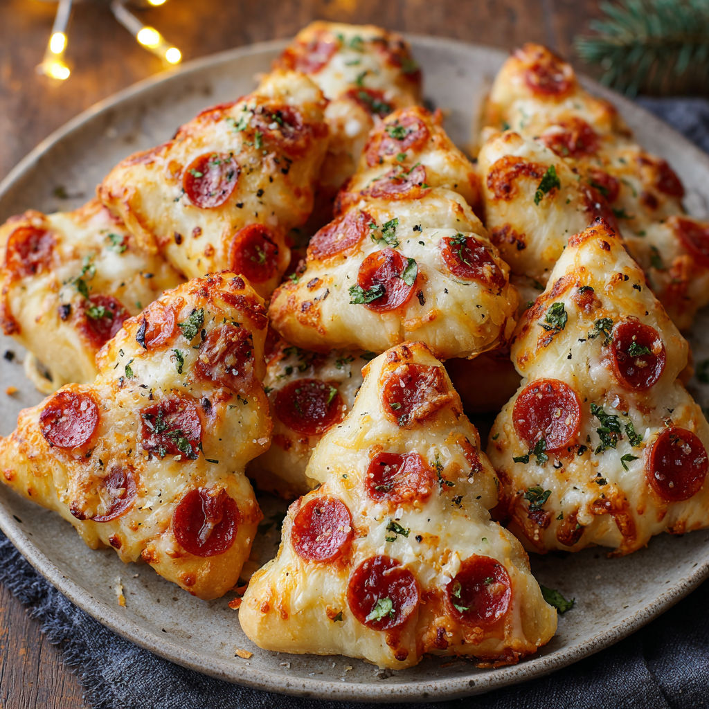 A plate of Christmas Pizza Bites, a delicious and festive treat.