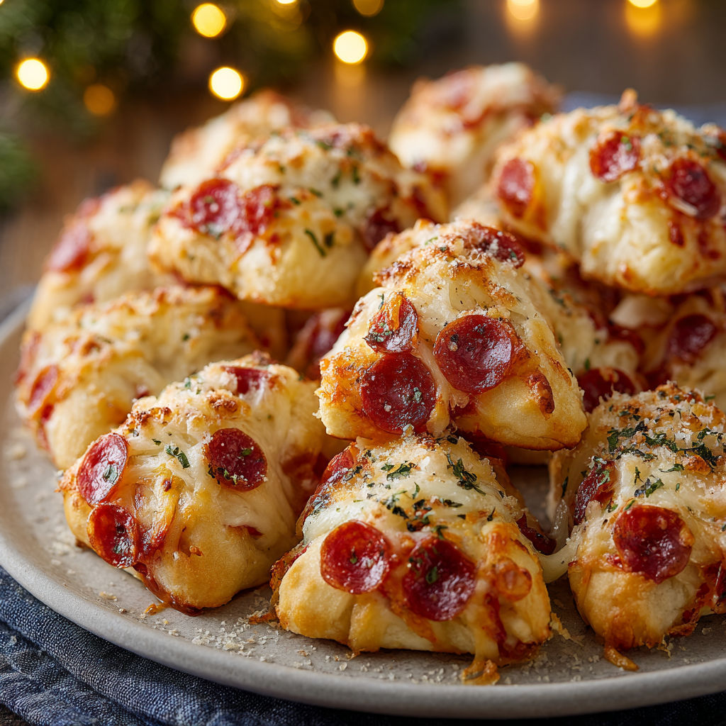 A plate of pepperoni and cheese stuffed breadsticks.